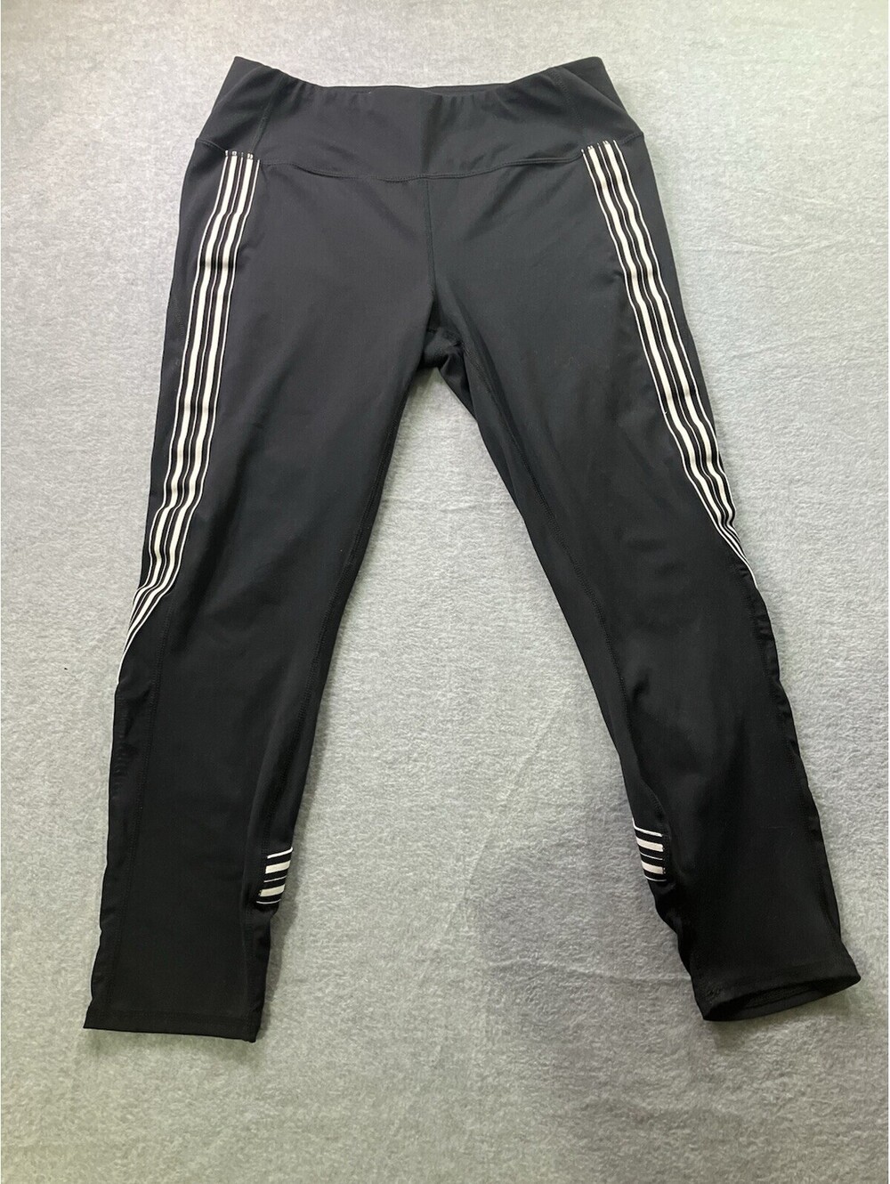 Active Life Womens XL Black Leggings White Stripe Side Athletic Yoga Capri